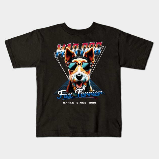 Mad Dog Fox Terrier Dog Kids T-Shirt by Miami Neon Designs